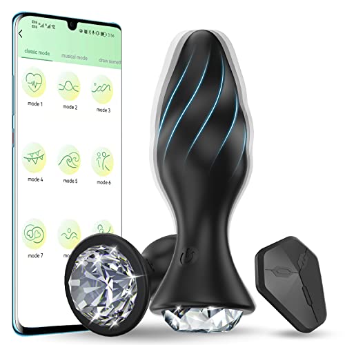 Vibrating Jewelry Butt Plug with APP Control, Anal Vibrator Prostate Massager with Remote Control, Anal Plug with 9 Vibration Modes for Anal Fun, Rechargeable Anal Sex Toys for Men Women and Couples