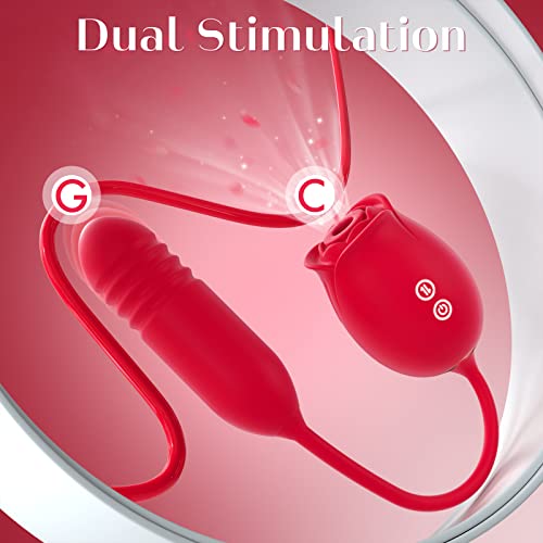 Rose Sex Stimulator Toy for Women - Rose Sex Sucker Vibrator Adult Sex Toys for Woman Clitoral Sucking & Thrusting G Spot Dildo, Nipple Suction Female Stimulation Massager for Couples Pleasure