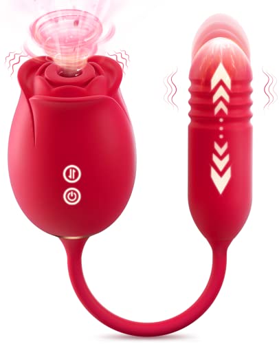Rose Sex Stimulator Toy for Women - Rose Sex Sucker Vibrator Adult Sex Toys for Woman Clitoral Sucking & Thrusting G Spot Dildo, Nipple Suction Female Stimulation Massager for Couples Pleasure