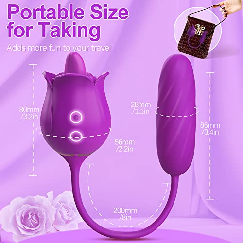 Rose Sex Toys for Women - Rose Toy, Rose Sex Stimulator for Women Thrusting Dildo Vibrator, Adult Toys for Tongue Licking Women Sex Toy, Pulsing Clitorial G Spot Vibrators for Woman Pleasure(Purple)
