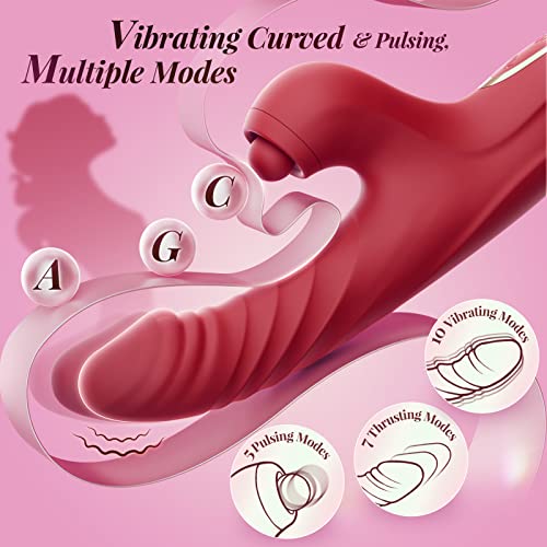 Rabbit Vibrator Thrusting Dildo for Women - Sex Toys Thrusting Vibrator Clitoral Stimulator with 10 Vibration 7 Thrust Mode with Licking, G Spot Vibrators Adult Sex Toy for Women and Couple Pleasure