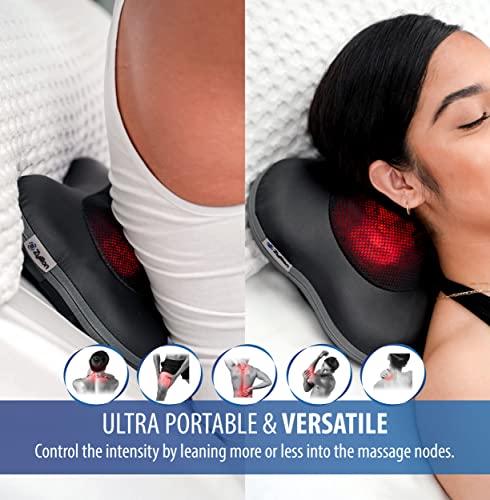 Zyllion Shiatsu Neck Back Massager with Heat - 3D Deep Tissue Kneading Back Massage Pillow for Upper Lower Back, Neck, Shoulder, Legs, Feet, Chair & Car (NOT Cordless) - Black (ZMA-13-BK)