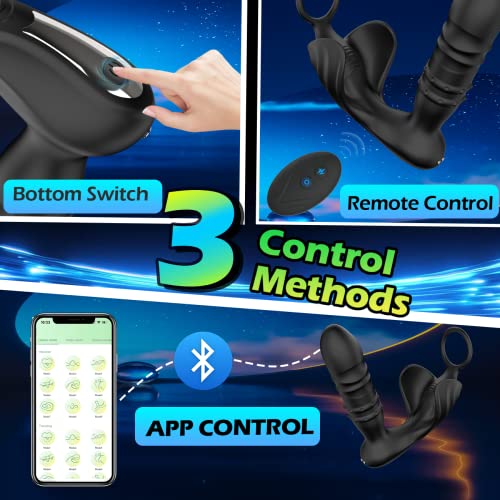 Thrusting Anal Wearable Vibrator, App & Remote Control Butt Plug with Cock Ring for Prostate Massager, 9 Thrusting & Vibrating Modes Anal Sex Toy with Beaded Stimulation for Adult Men, Couples Fun