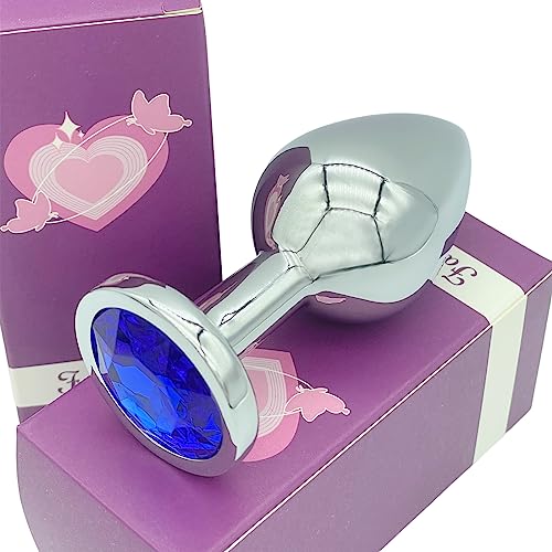 Medium Steel Anal Plug—Jewel Design Anal Sex Toys for Beginners, Anal Toys for Women/Men/Couples,Anal buttplug Trainer Adult Toy（Blue）